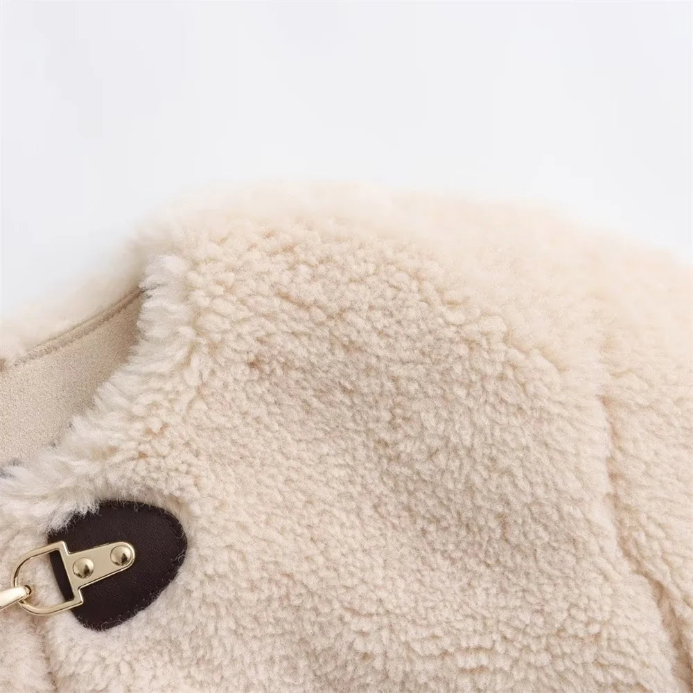 Autumn/Winter New Product Women's New Fashion and Casual Versatile Spring Buckle Clasp Fleece Jacket Coat