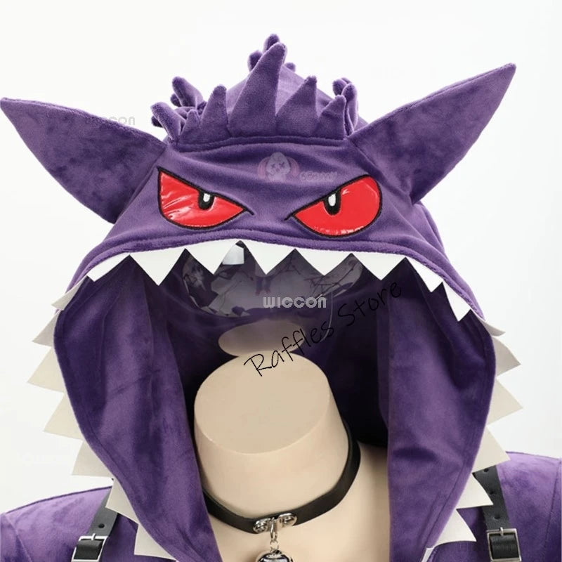 Women Genga Ectoplasma Purple Poison Ghost Cosplay Costume Halloween Sexy Romper Cute Bodysuit Hooded Tail Anime Doujin Suit