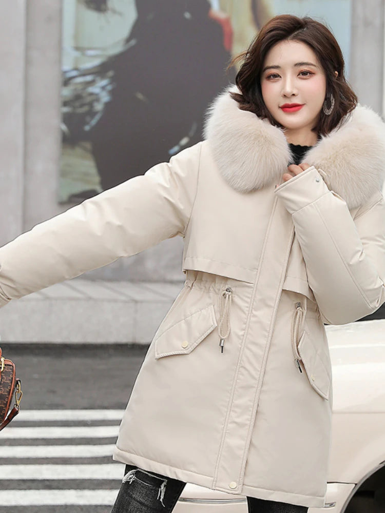 Women Parka Fashion Long Coat Wool Liner Hooded