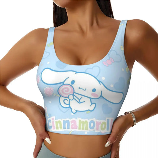 New Anime Cinnamoroll Workout Crop Tank Tops for Women Seamless Running Yoga Sports Bras