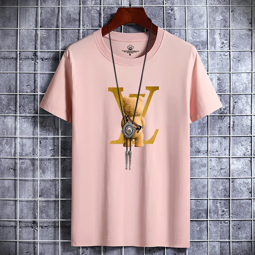 Luxury Casual T-Shirt Retro Y2k Designer Short Sleeve Tees Male Vintage Cotton Trendy High Quality Breathable Tops