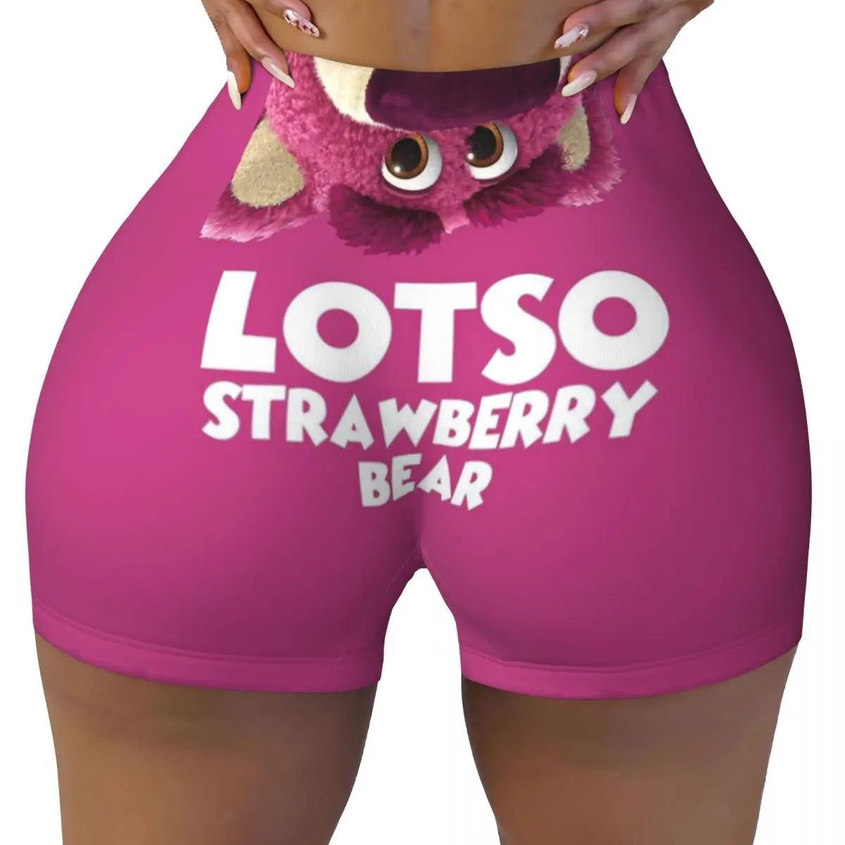 Custom Lotso Huggin-Strawberry Bear Cute Anime Cartoon Workout Shorts Women Gym Volleyball Running Yoga Shorts