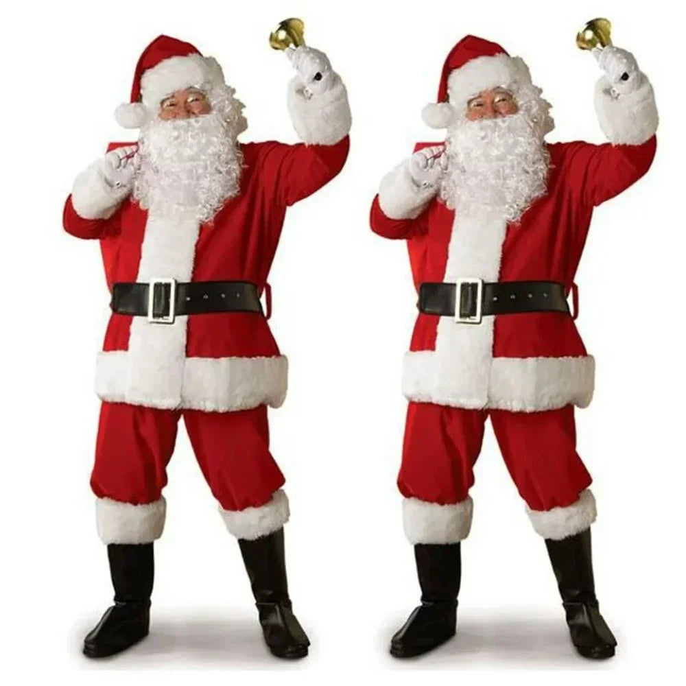 Santa Claus Cosplay Costume Christmas New Year Men Costumes Red Deluxe Classic Adults Xmas Set Carnival Party RolePlay Suits