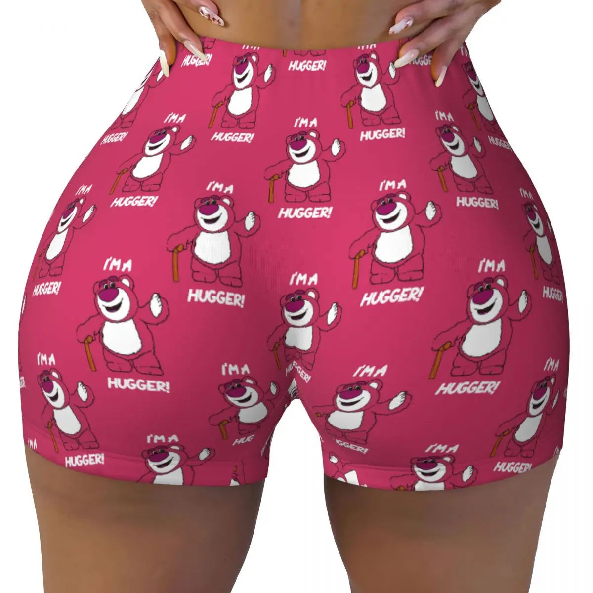 Custom Lotso Huggin-Strawberry Bear Cute Anime Cartoon Workout Shorts Women Gym Volleyball Running Yoga Shorts