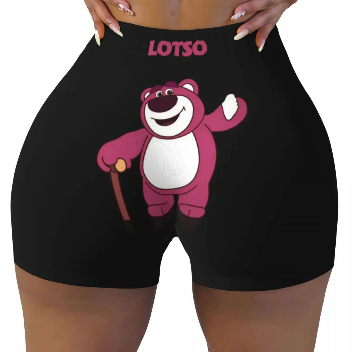 Custom Lotso Huggin-Strawberry Bear Cute Anime Cartoon Workout Shorts Women Gym Volleyball Running Yoga Shorts