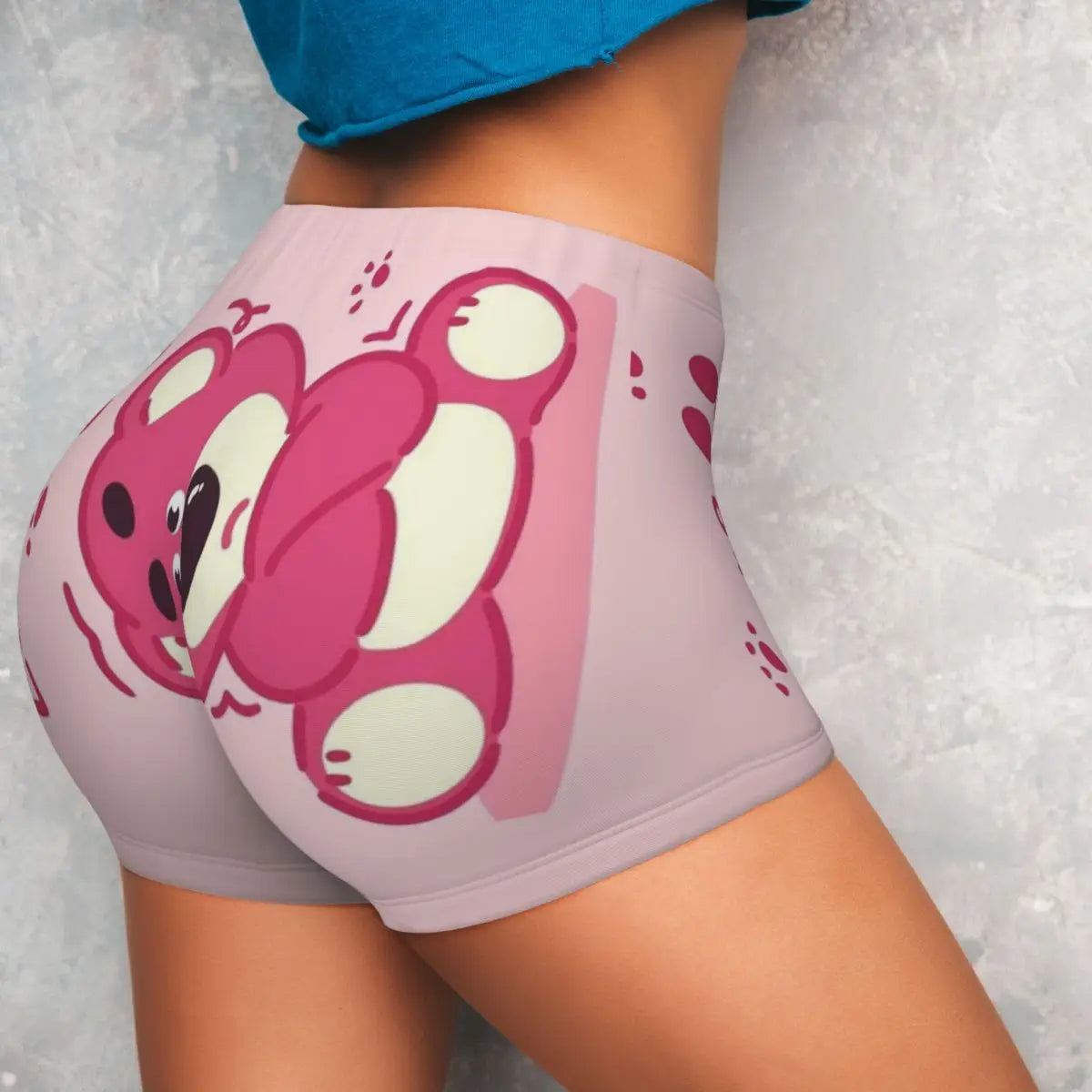 Custom Lotso Huggin-Strawberry Bear Cute Anime Cartoon Workout Shorts Women Gym Volleyball Running Yoga Shorts