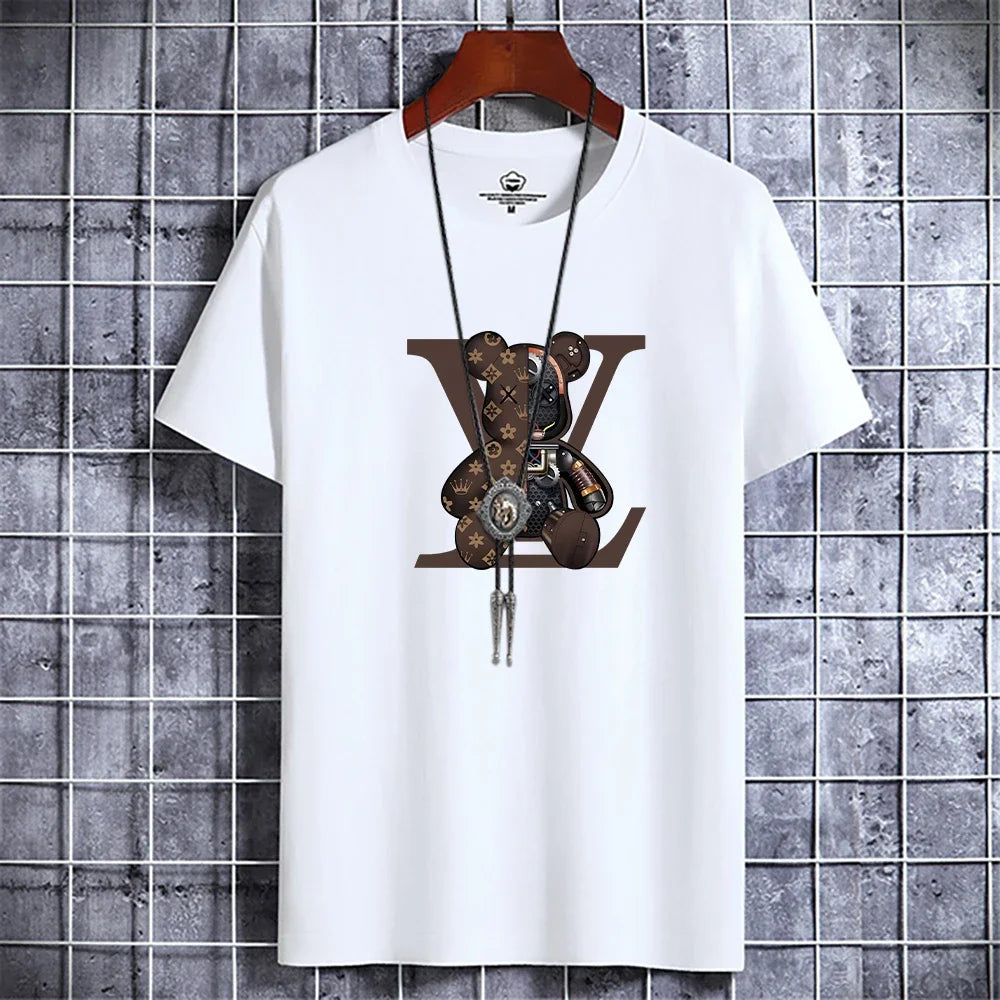 Luxury Casual T-Shirt Retro Y2k Designer Short Sleeve Tees Male Vintage Cotton Trendy High Quality Breathable Tops