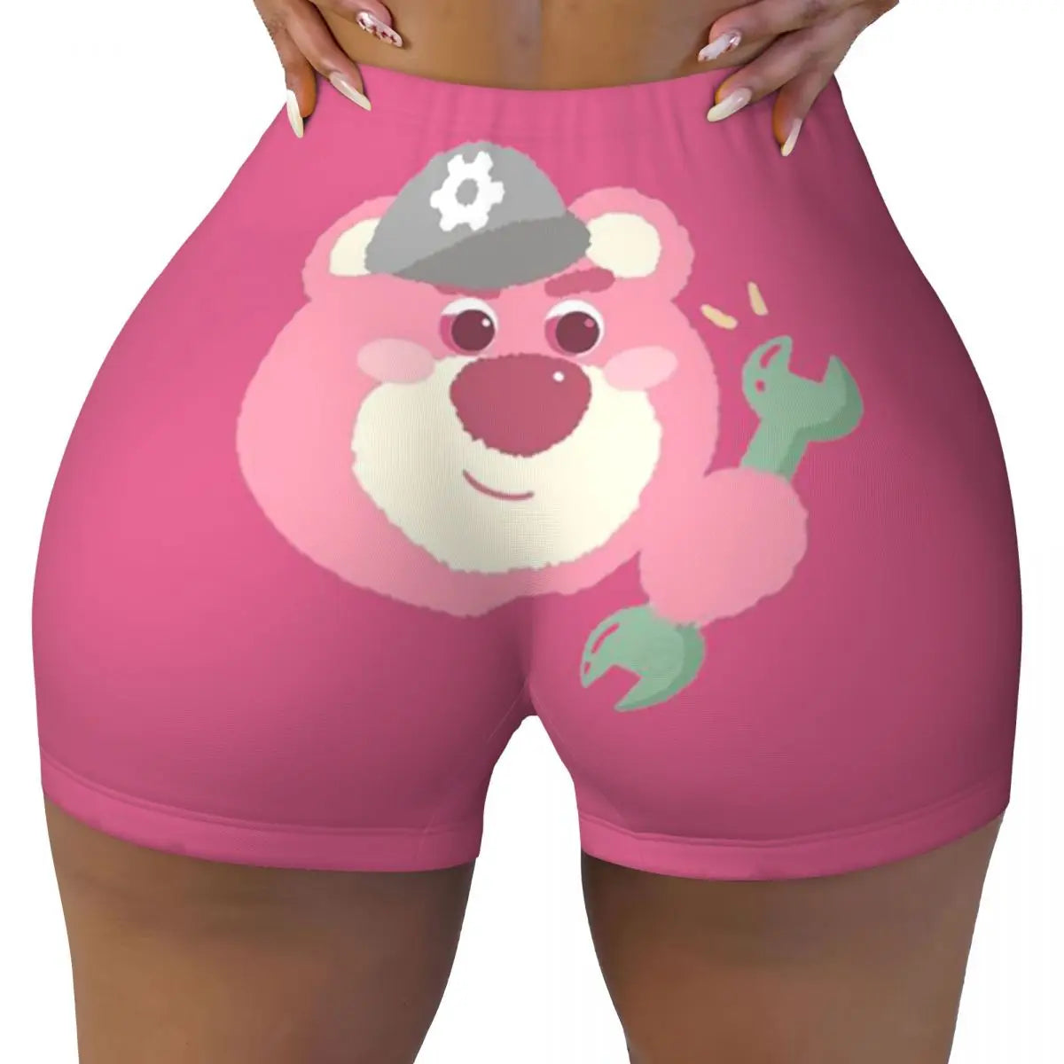 Custom Lotso Huggin-Strawberry Bear Cute Anime Cartoon Workout Shorts Women Gym Volleyball Running Yoga Shorts