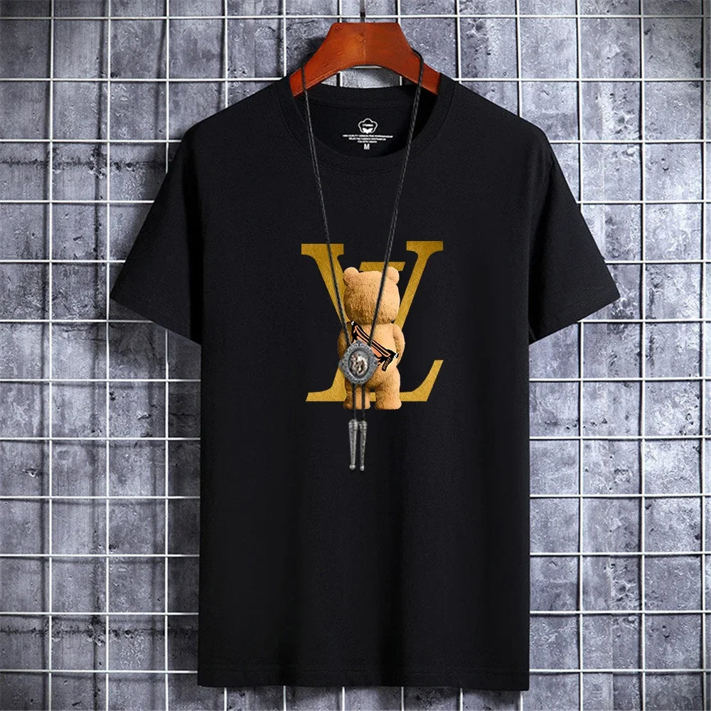 Luxury Casual T-Shirt Retro Y2k Designer Short Sleeve Tees Male Vintage Cotton Trendy High Quality Breathable Tops