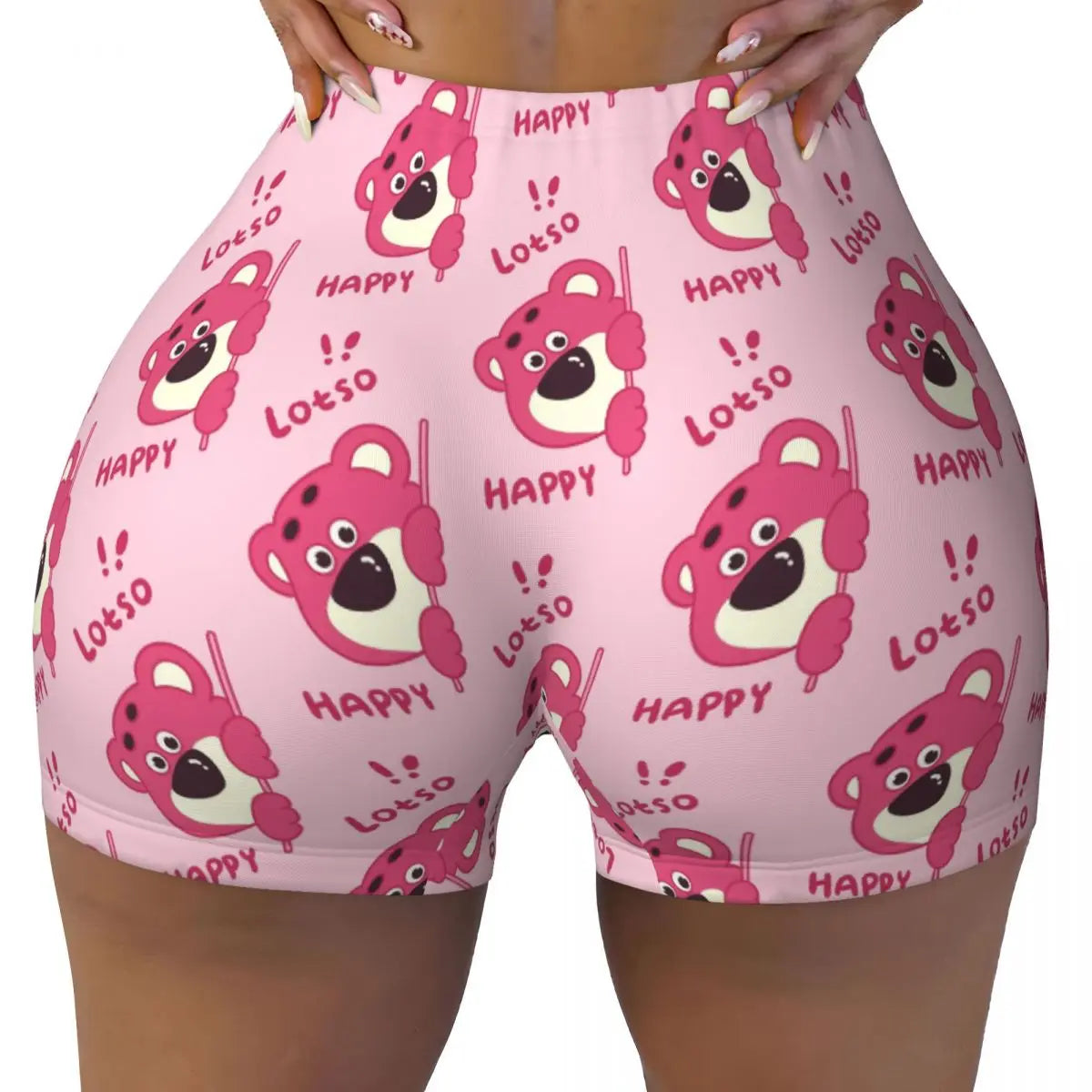 Custom Lotso Huggin-Strawberry Bear Cute Anime Cartoon Workout Shorts Women Gym Volleyball Running Yoga Shorts