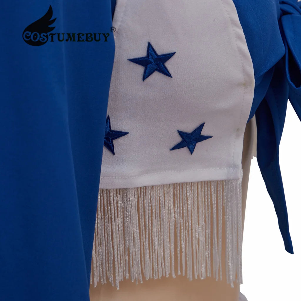 Women's Cheerleader Costume High School Girl Cheerleading Uniform Halloween Costume Blue Sexy Star Team Cheer Two Piece Set