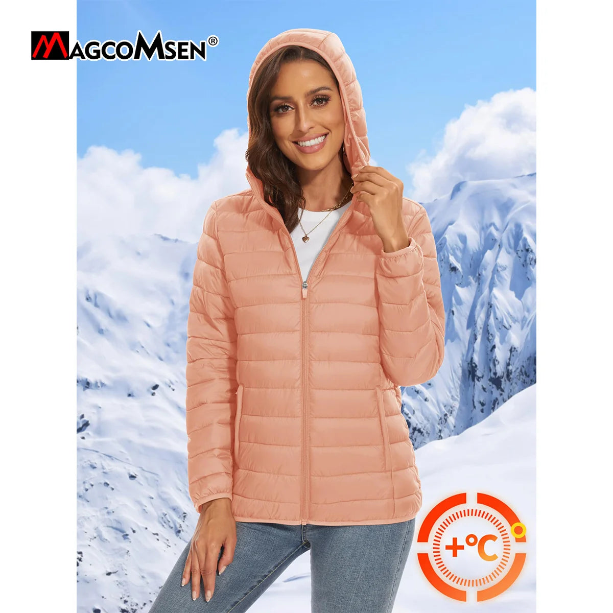 Lightweight Hooded Puffer Jacket Full Zip Windbreaker Water-Resistant Quilted Down Coat Winter Warm Outerwear