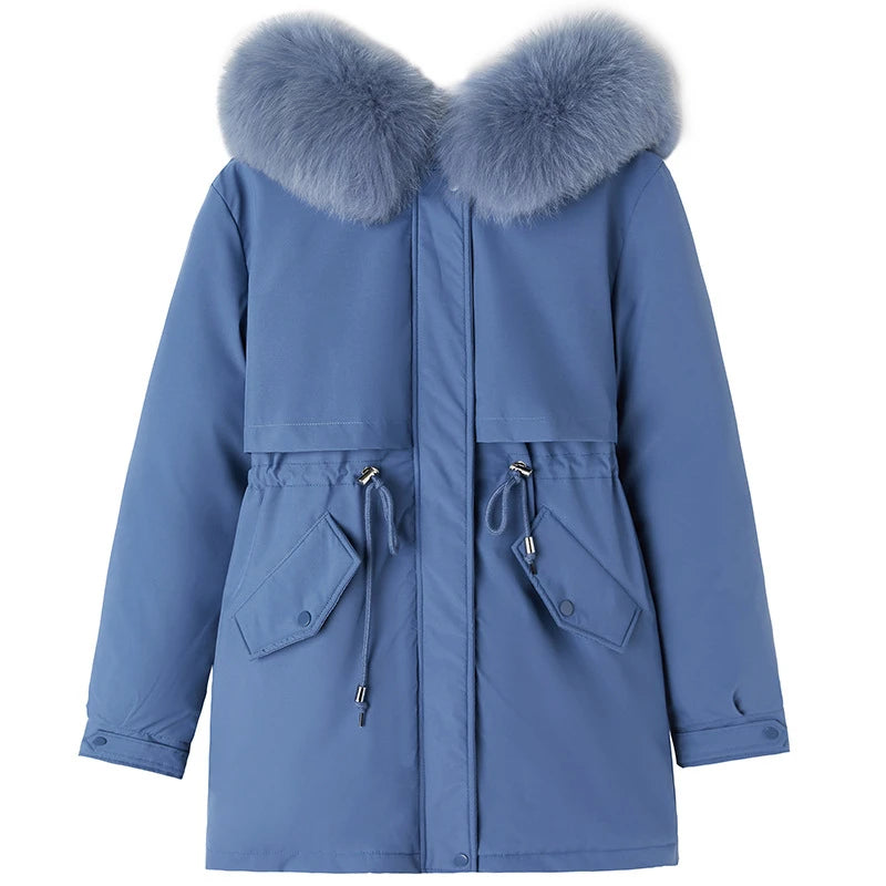 Women Parka Fashion Long Coat Wool Liner Hooded