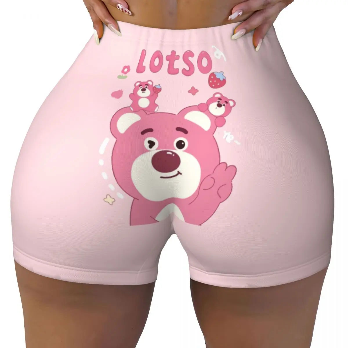 Custom Lotso Huggin-Strawberry Bear Cute Anime Cartoon Workout Shorts Women Gym Volleyball Running Yoga Shorts