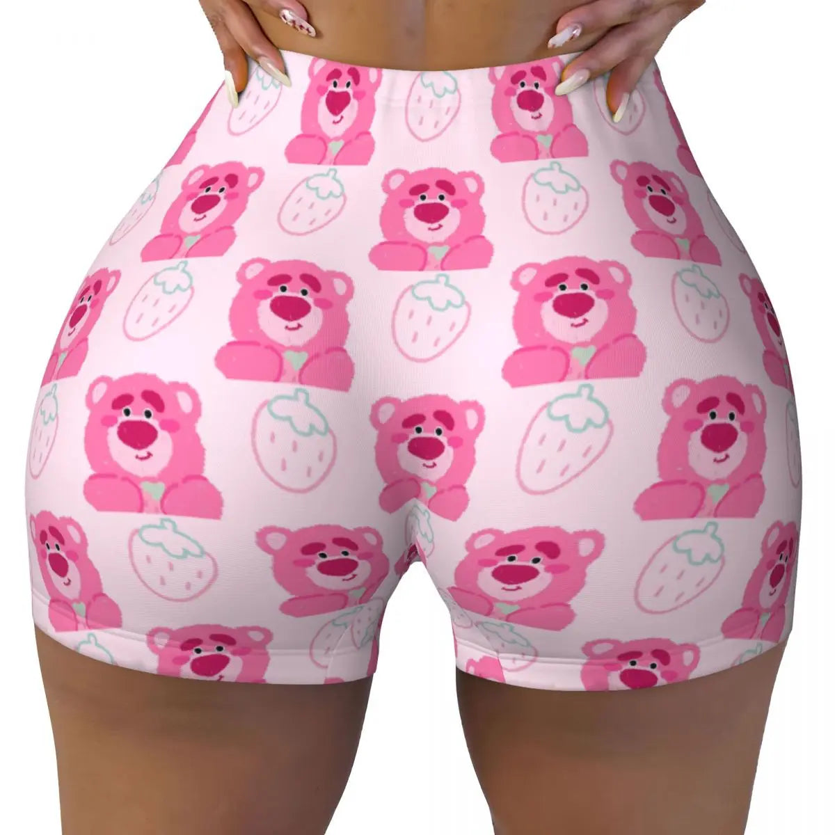 Custom Lotso Huggin-Strawberry Bear Cute Anime Cartoon Workout Shorts Women Gym Volleyball Running Yoga Shorts