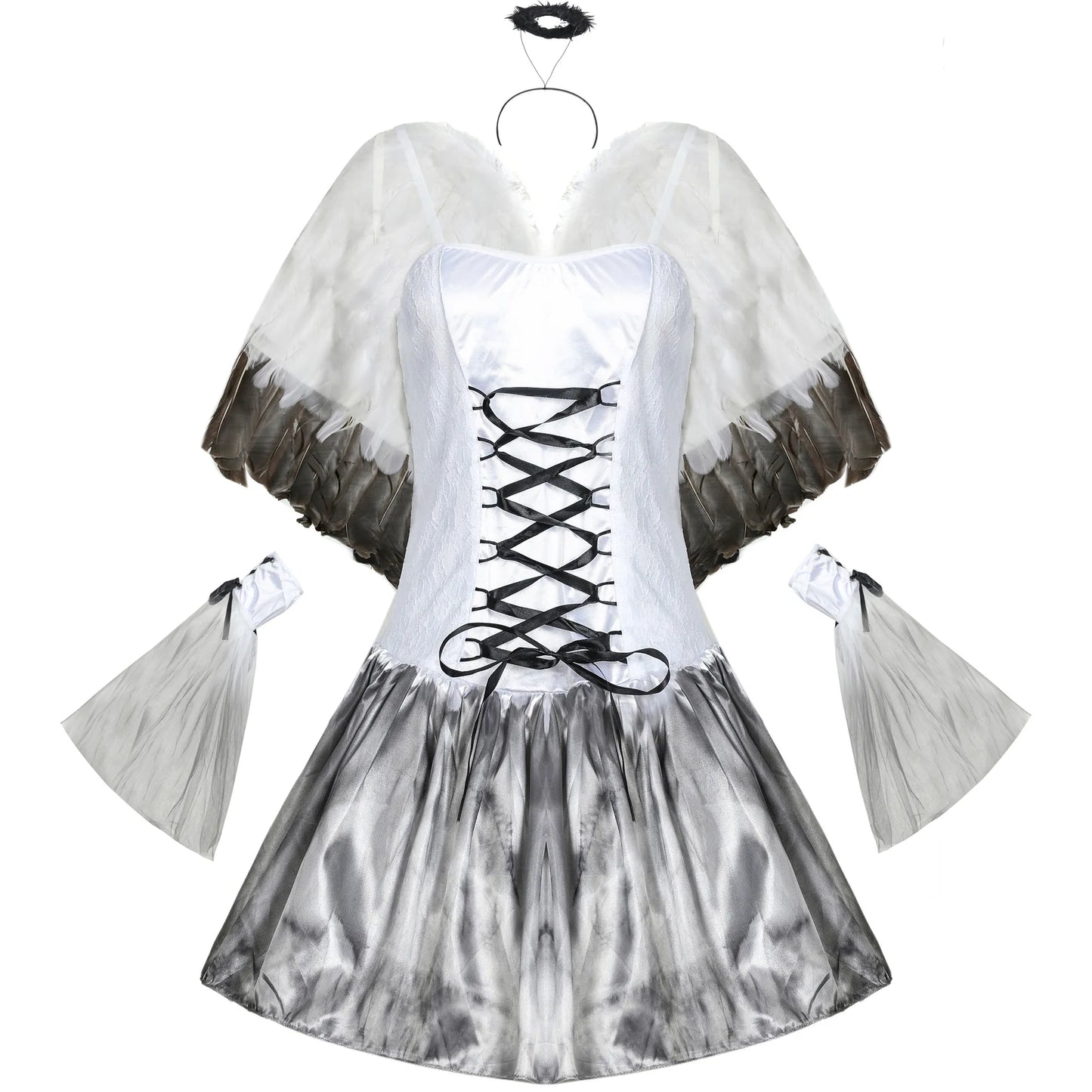 Halloween Angel Women Cosplay Costume Girl Devil Fallen Angel Lucifer Uniform Dress wings Set Hen Party Fancy Dress