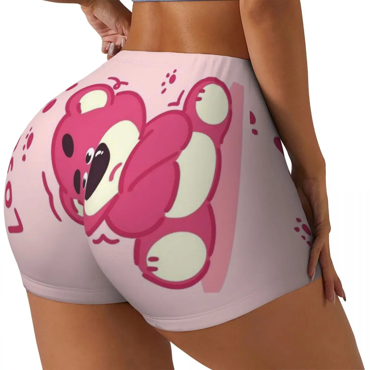 Custom Lotso Huggin-Strawberry Bear Cute Anime Cartoon Workout Shorts Women Gym Volleyball Running Yoga Shorts