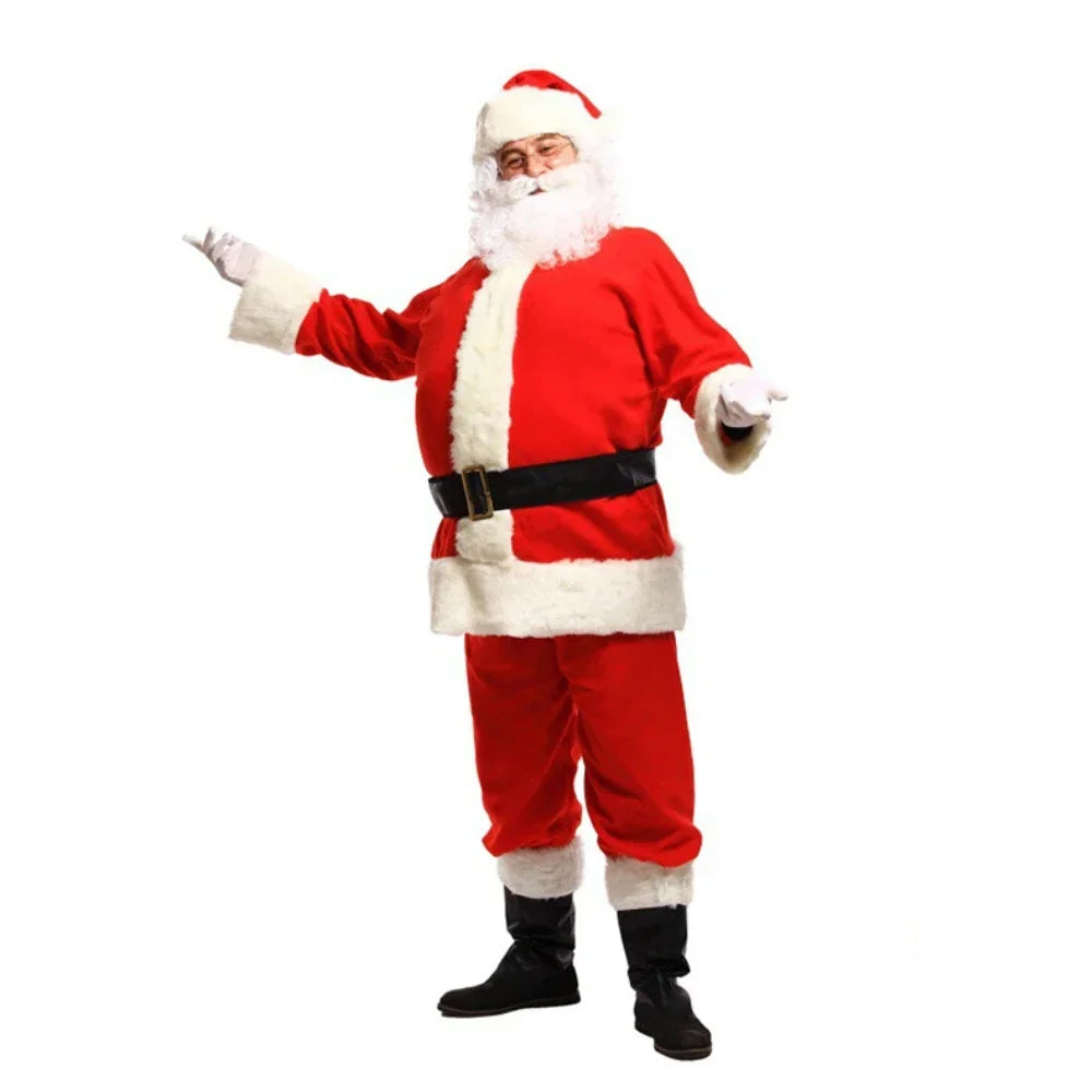 Santa Claus Cosplay Costume Christmas New Year Men Costumes Red Deluxe Classic Adults Xmas Set Carnival Party RolePlay Suits