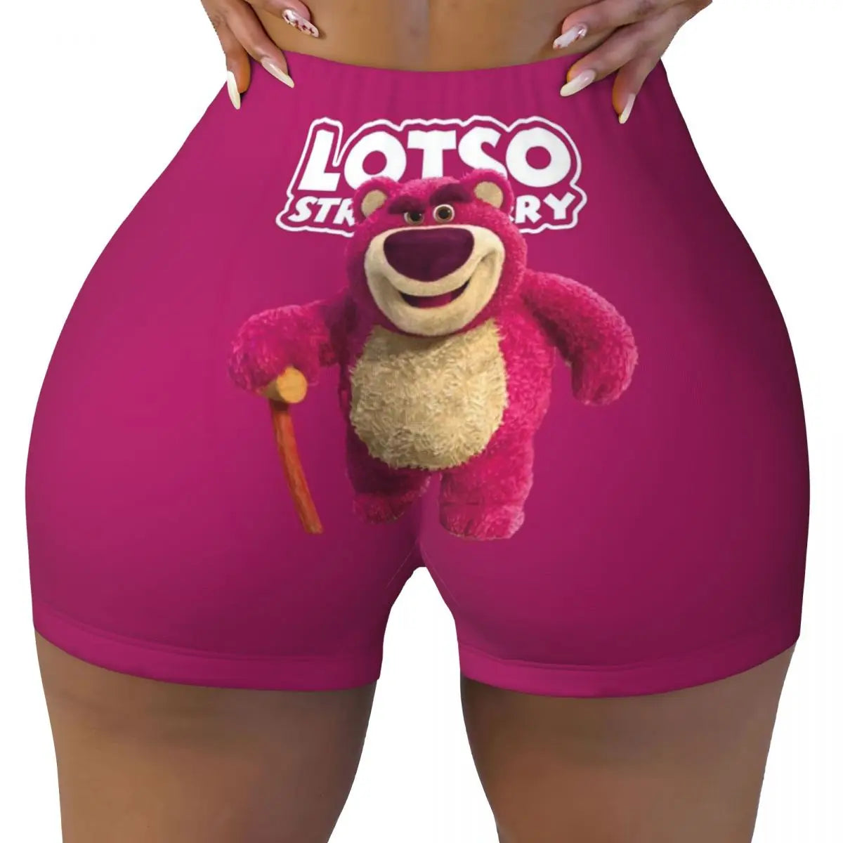 Custom Lotso Huggin-Strawberry Bear Cute Anime Cartoon Workout Shorts Women Gym Volleyball Running Yoga Shorts