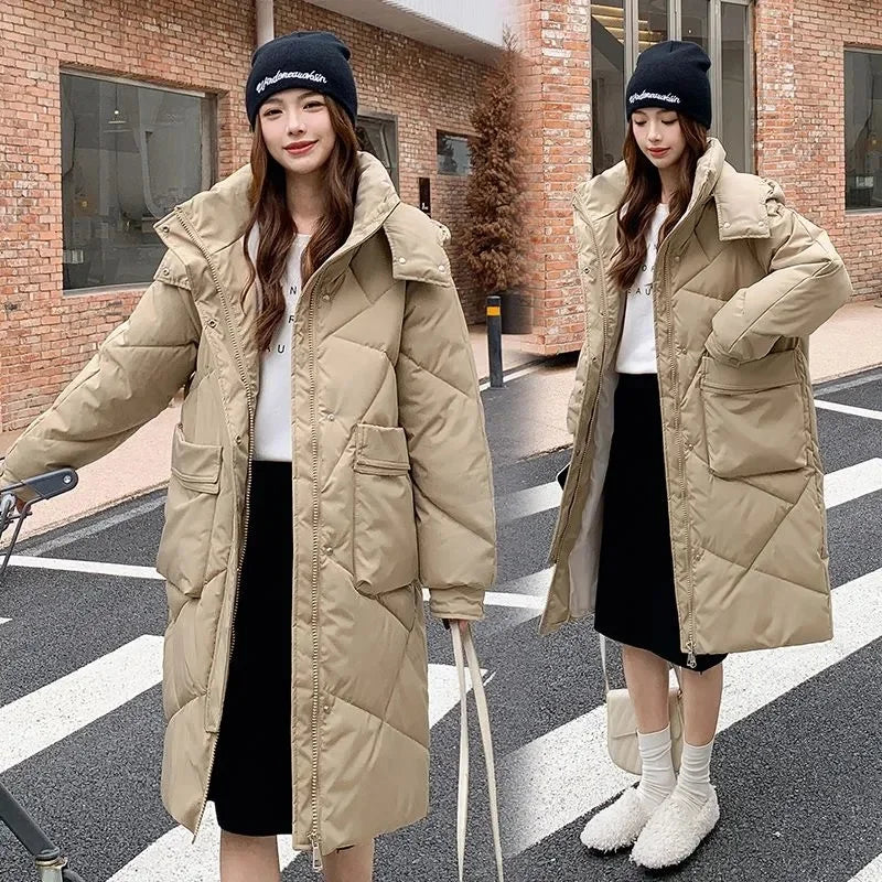 Women Winter Parkas Long Jacket Zipper Loose Puffer Parka Waterproof