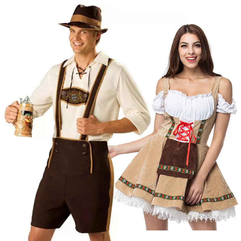 Couples Oktoberfest Costume Parade Tavern Bartender Waitress Outfit Cosplay Halloween Carnival Fancy Party Dress