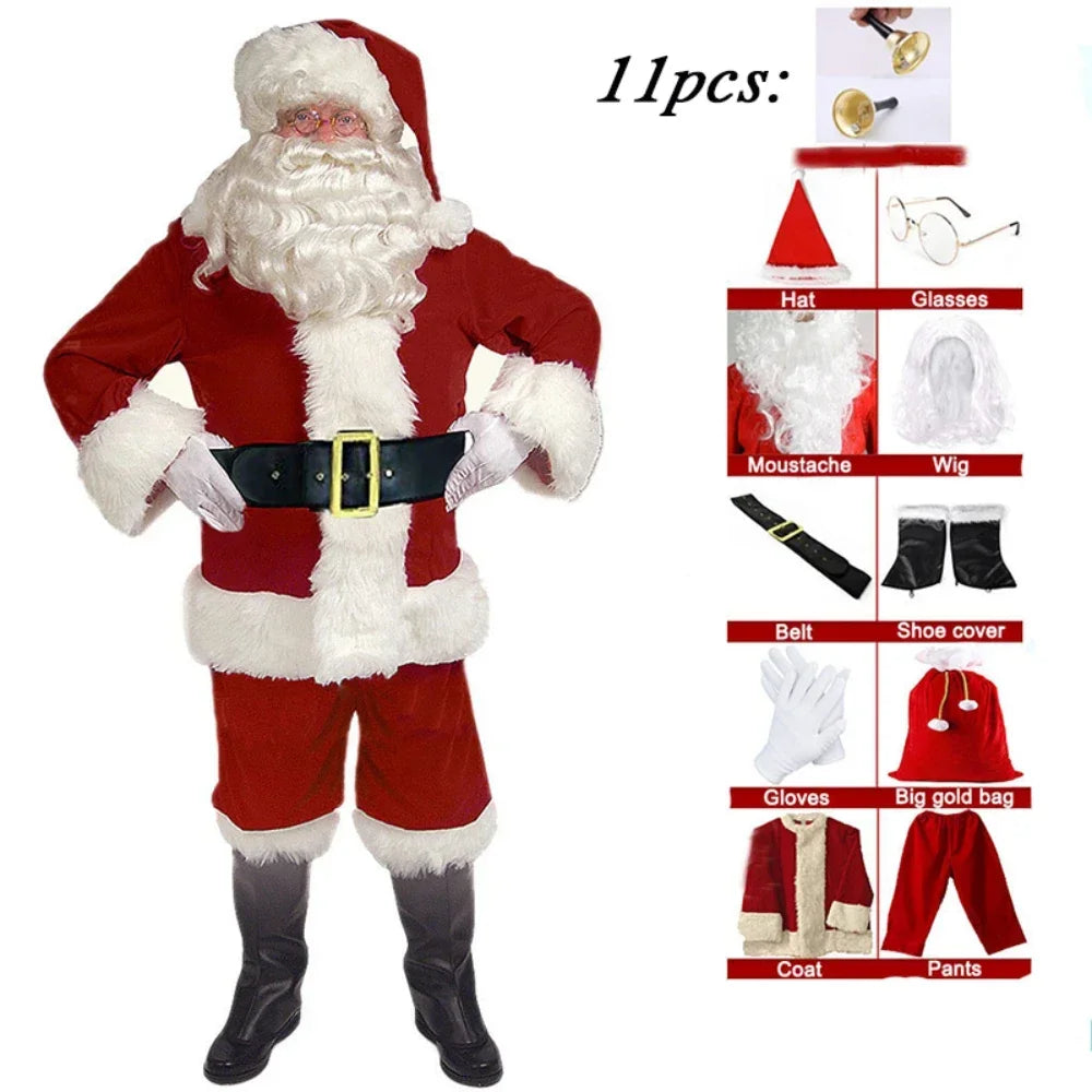 Santa Claus Cosplay Costume Christmas New Year Men Costumes Red Deluxe Classic Adults Xmas Set Carnival Party RolePlay Suits