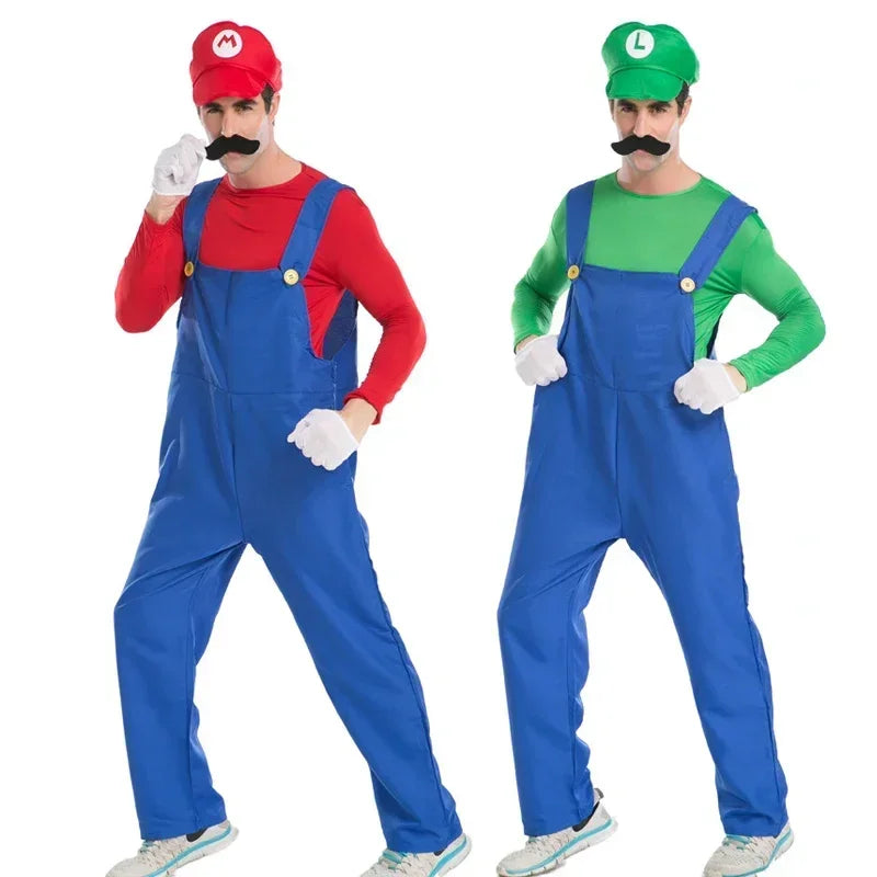 Halloween Costumes for Women Men Super Mario Brother Plumber Costume Purim Party Mardi Gras Fancy Dress