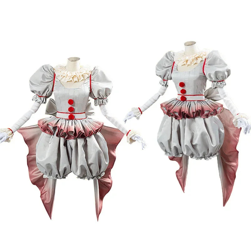 Movie clown Pennywise cosplay costume Halloween girls outfit horror lolita dress up women fantasy dress Carnival Party full set