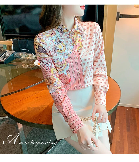 Korean Style Office Lady Polo Neck Tops Casual Streetwear