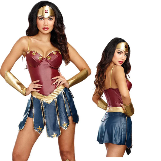 Wonder Woman Superman Costume for Women Corset Dress Halloween Cosplay Costume Carnival