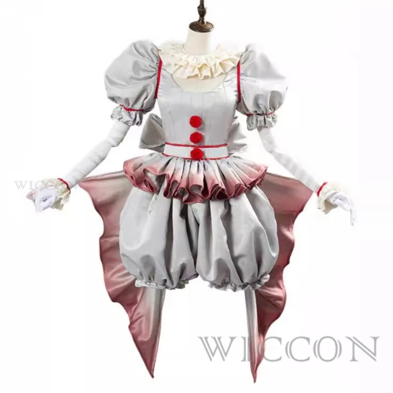 Movie Clown Pennywise Cosplay Costume Genderswap Halloween Horror Lolita Dress Up Women Fantasy Dress Carnival Party Full Set