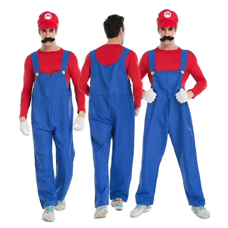 Halloween Costumes for Women Men Super Mario Brother Plumber Costume Purim Party Mardi Gras Fancy Dress