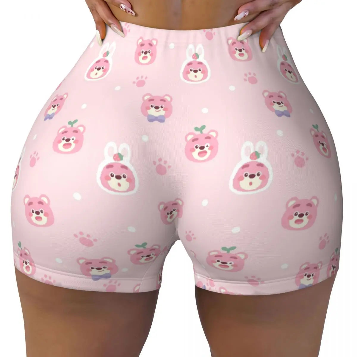 Custom Lotso Huggin-Strawberry Bear Cute Anime Cartoon Workout Shorts Women Gym Volleyball Running Yoga Shorts