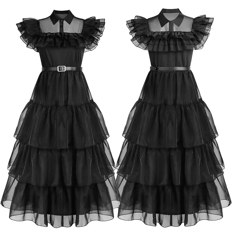 Movie Wednesday Cosplay Dresses Wednesday Addams Cosplay Costume Gothic Wind Adult Kids Children Dress Halloween Party Costumes