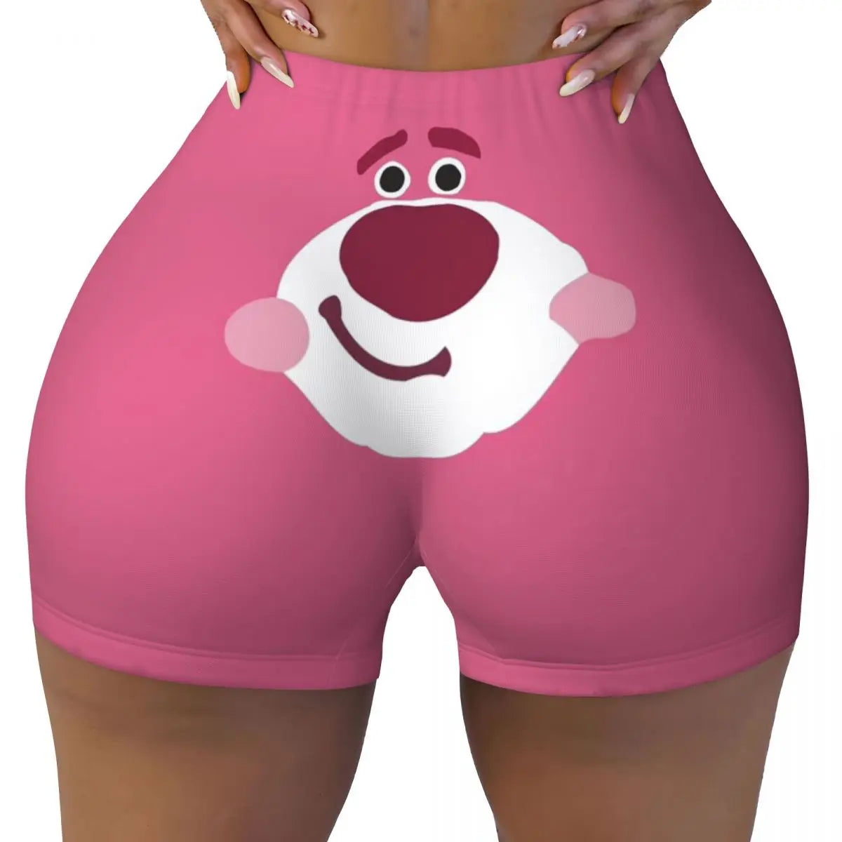 Custom Lotso Huggin-Strawberry Bear Cute Anime Cartoon Workout Shorts Women Gym Volleyball Running Yoga Shorts