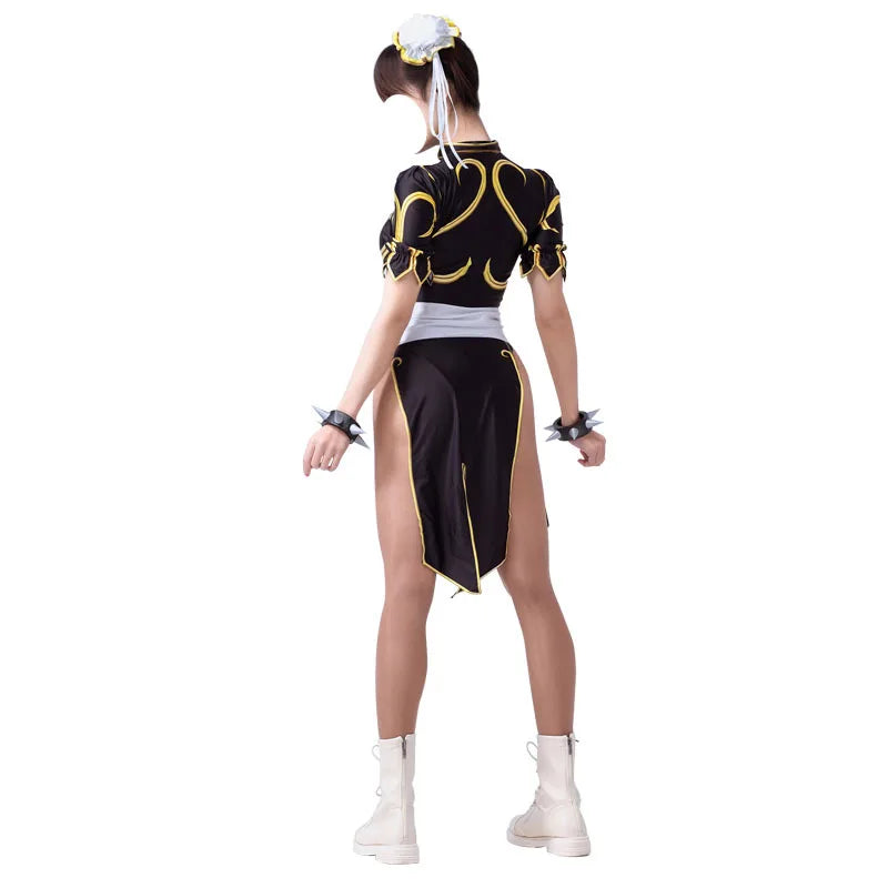 Game Chun Li Cosplay Costume Street Fighter Blue Pink Cheongsam Dress Women Halloween Sexy Outfit Set Wristband Sutorito Faita