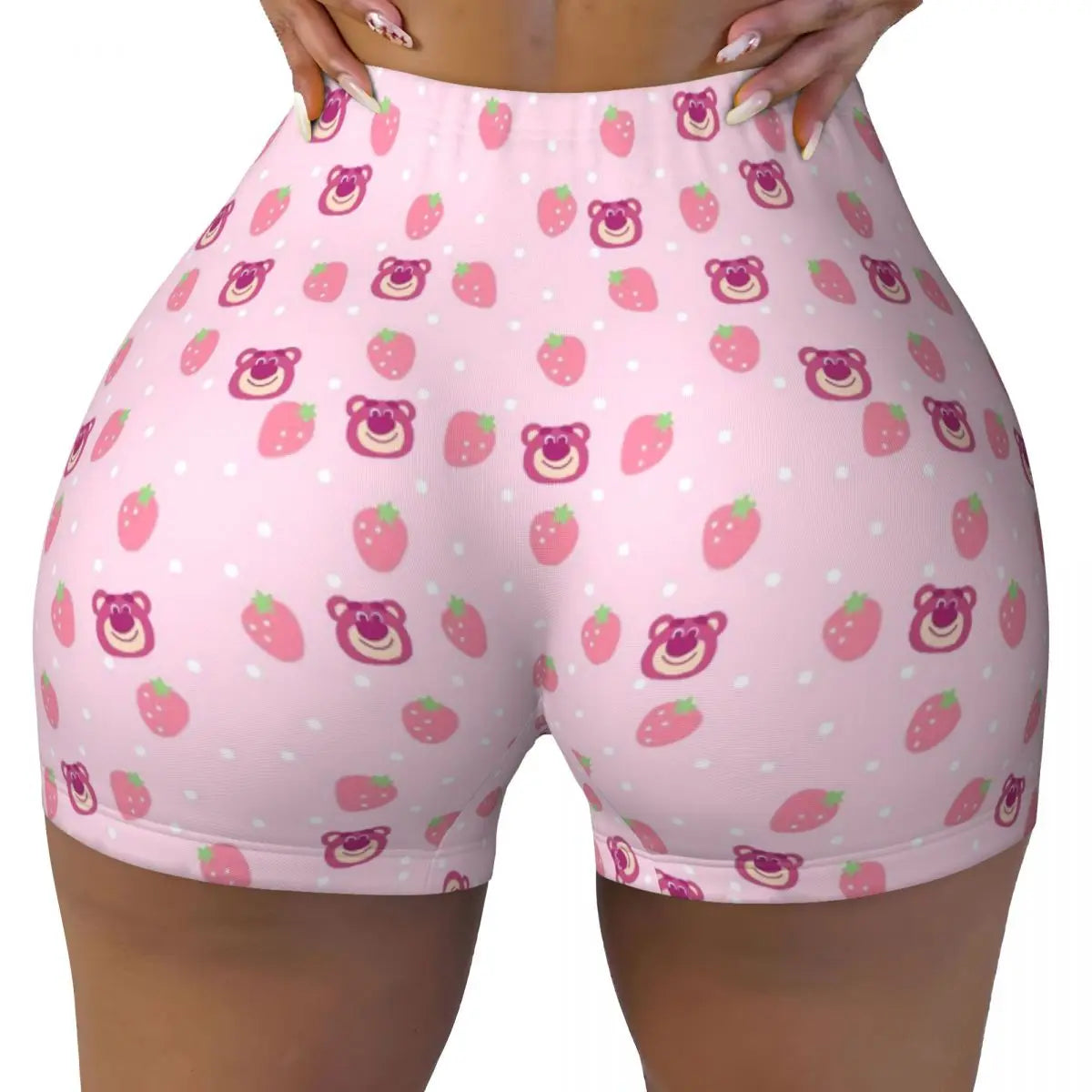 Custom Lotso Huggin-Strawberry Bear Cute Anime Cartoon Workout Shorts Women Gym Volleyball Running Yoga Shorts