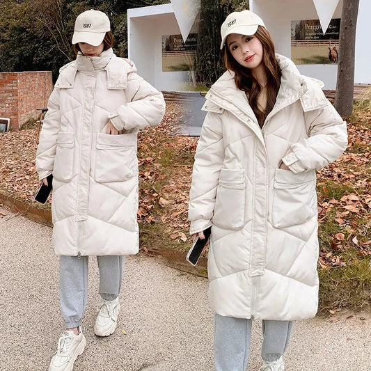 Women Winter Parkas Long Jacket Zipper Loose Puffer Parka Waterproof