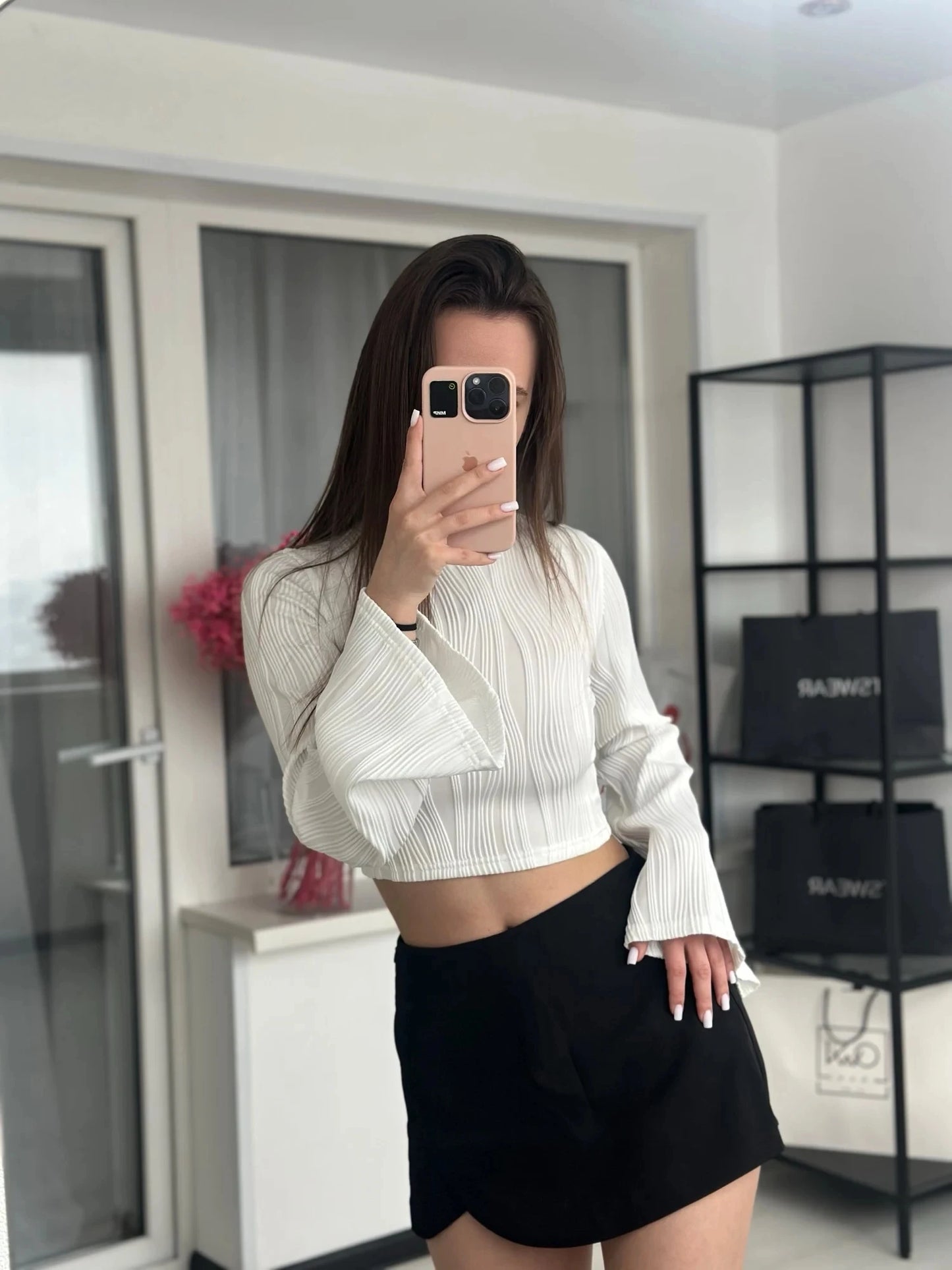 Women Textured Mock Neck Flare Long Sleeve