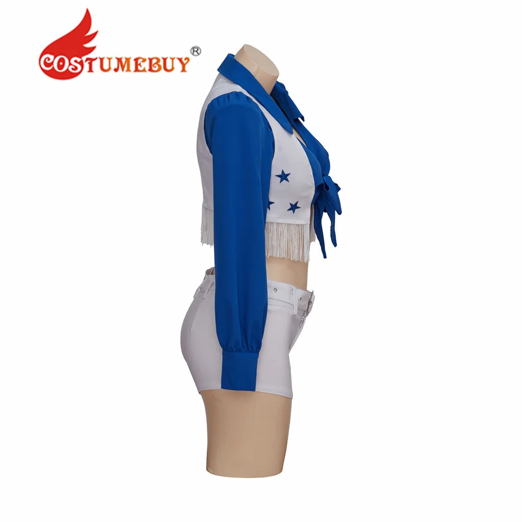 Women's Cheerleader Costume High School Girl Cheerleading Uniform Halloween Costume Blue Sexy Star Team Cheer Two Piece Set