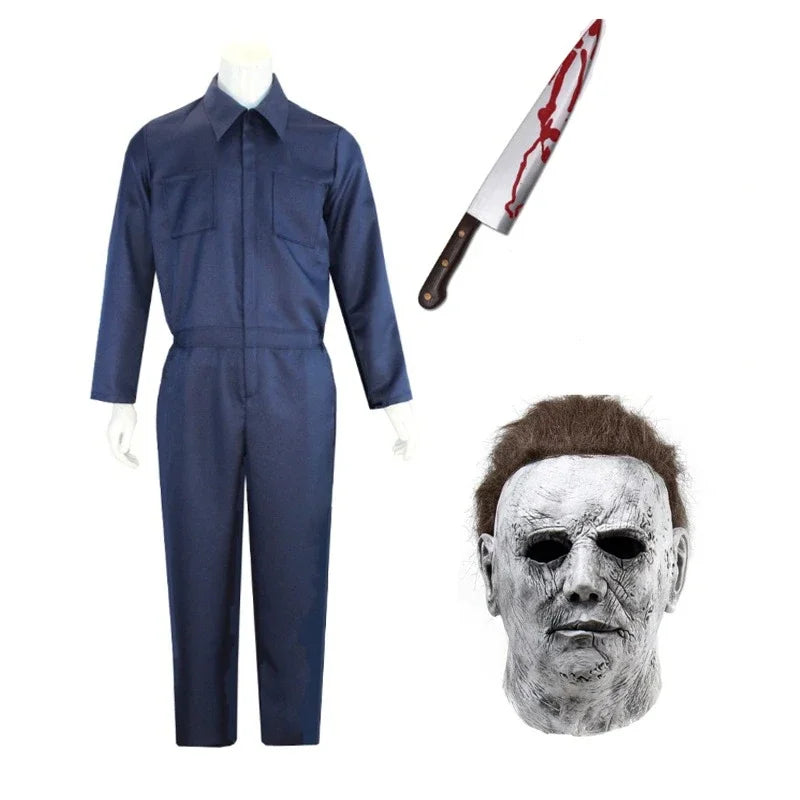 Michael Myers Adult Costume Mask Cosplay Halloween Jumpsuit Outfits Horror Bloody Killer Carnival Party Costume For Men