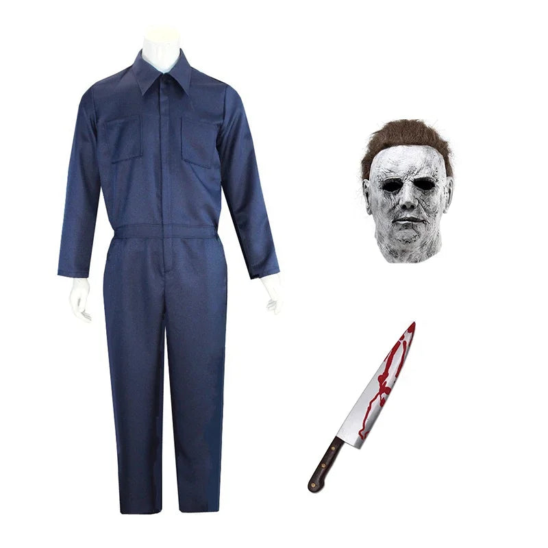 Michael Myers Adult Costume Mask Cosplay Halloween Jumpsuit Outfits Horror Bloody Killer Carnival Party Costume For Men