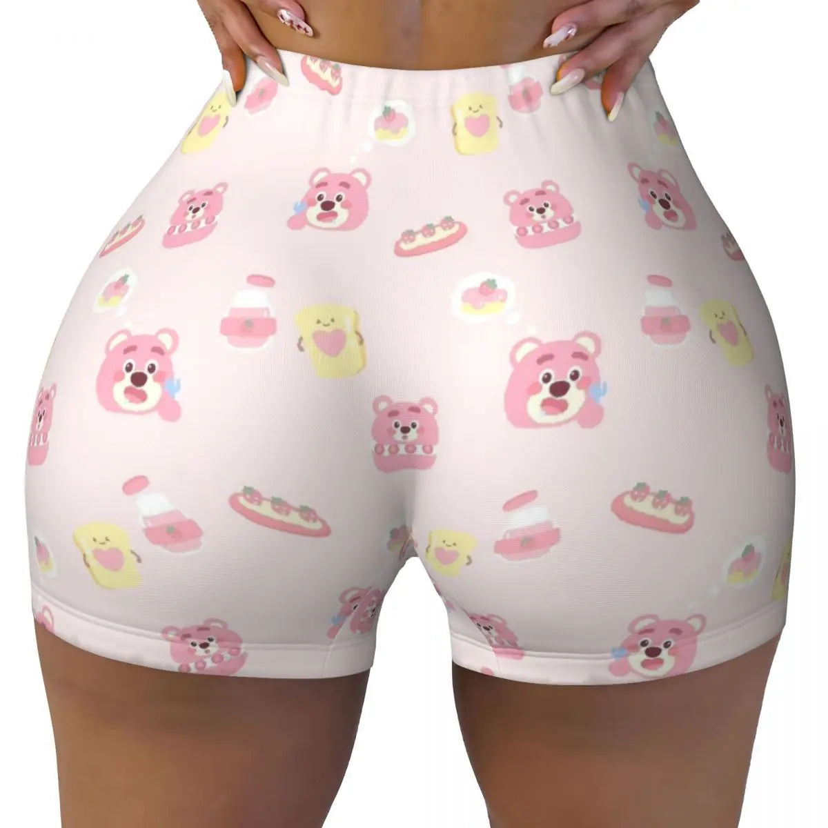 Custom Lotso Huggin-Strawberry Bear Cute Anime Cartoon Workout Shorts Women Gym Volleyball Running Yoga Shorts