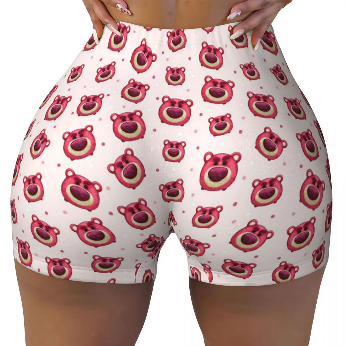 Custom Lotso Huggin-Strawberry Bear Cute Anime Cartoon Workout Shorts Women Gym Volleyball Running Yoga Shorts