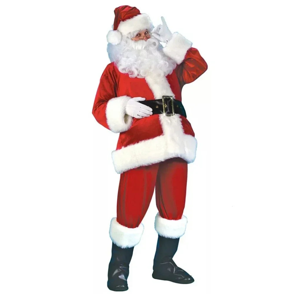 Santa Claus Cosplay Costume Christmas New Year Men Costumes Red Deluxe Classic Adults Xmas Set Carnival Party RolePlay Suits