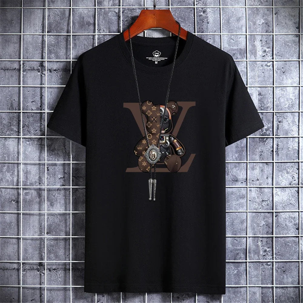 Luxury Casual T-Shirt Retro Y2k Designer Short Sleeve Tees Male Vintage Cotton Trendy High Quality Breathable Tops