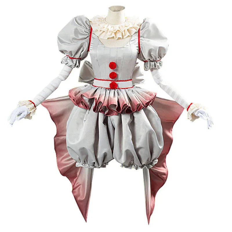 Movie clown Pennywise cosplay costume Halloween girls outfit horror lolita dress up women fantasy dress Carnival Party full set