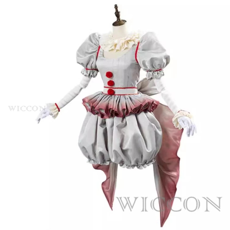 Movie Clown Pennywise Cosplay Costume Genderswap Halloween Horror Lolita Dress Up Women Fantasy Dress Carnival Party Full Set