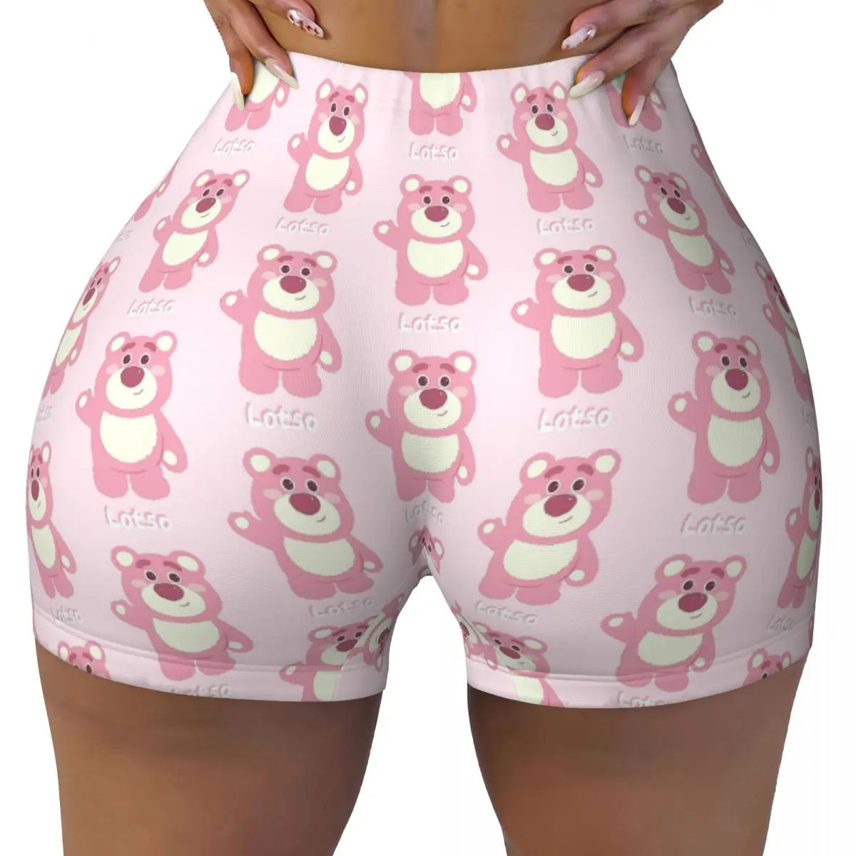 Custom Lotso Huggin-Strawberry Bear Cute Anime Cartoon Workout Shorts Women Gym Volleyball Running Yoga Shorts