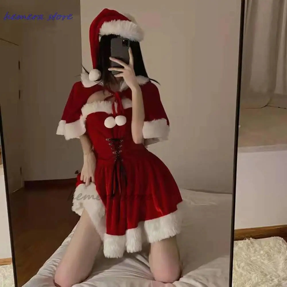 Bunny Girl Christmas Xmas Lady Santa Claus Cosplay Costume Winter Cape Cloak Outfits Halloween Cloak Women Custome